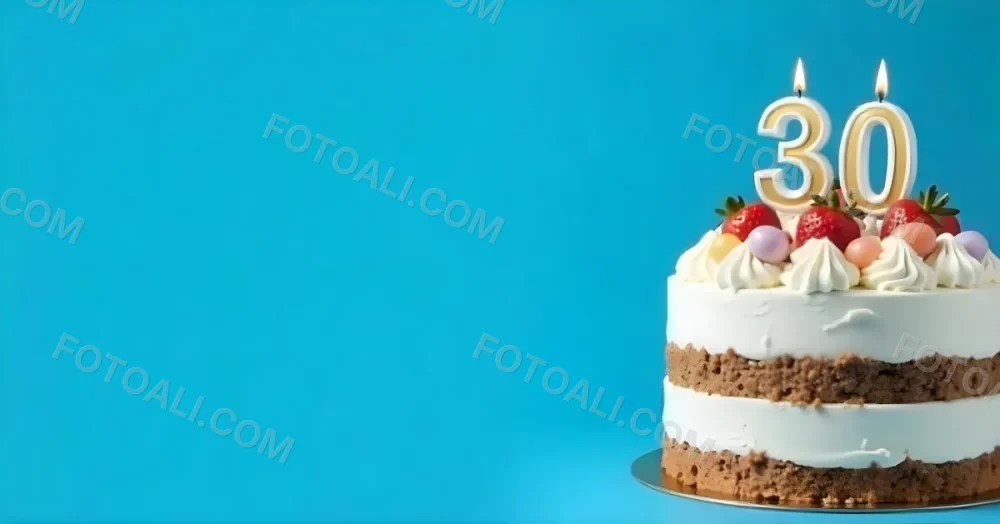 A Delicious Cake With Cream And Strawberries On Top On A Blue Plate With A Blue Background 13 C275