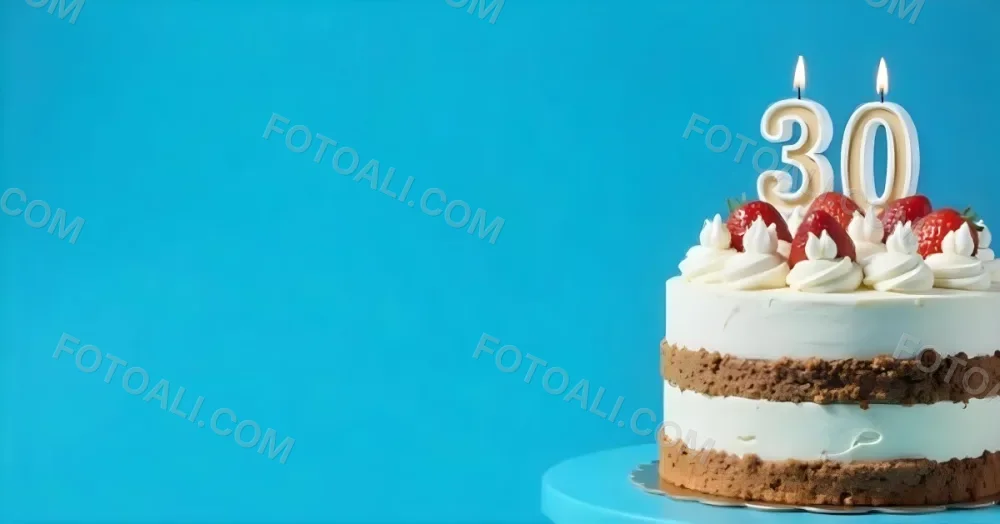 A Delicious Cake With Cream And Strawberries On Top On A Blue Plate With A Blue Background 14 C6f1