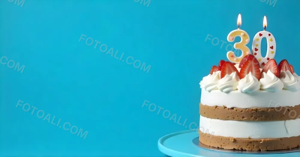 A Delicious Cake With Cream And Strawberries On Top On A Blue Plate With A Blue Background 17 2c81