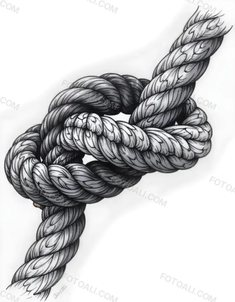 A Detailed Drawing Of A Rope Tied In A Knot Showcasing The Intricate Texture And Form Of The Intertwined Strands On White Background 1 F543