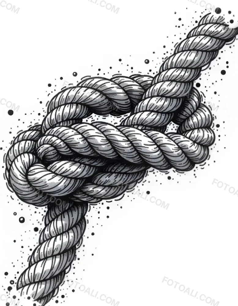 A Detailed Drawing Of A Rope Tied In A Knot Showcasing The Intricate Texture And Form Of The Intertwined Strands On White Background 12 841d