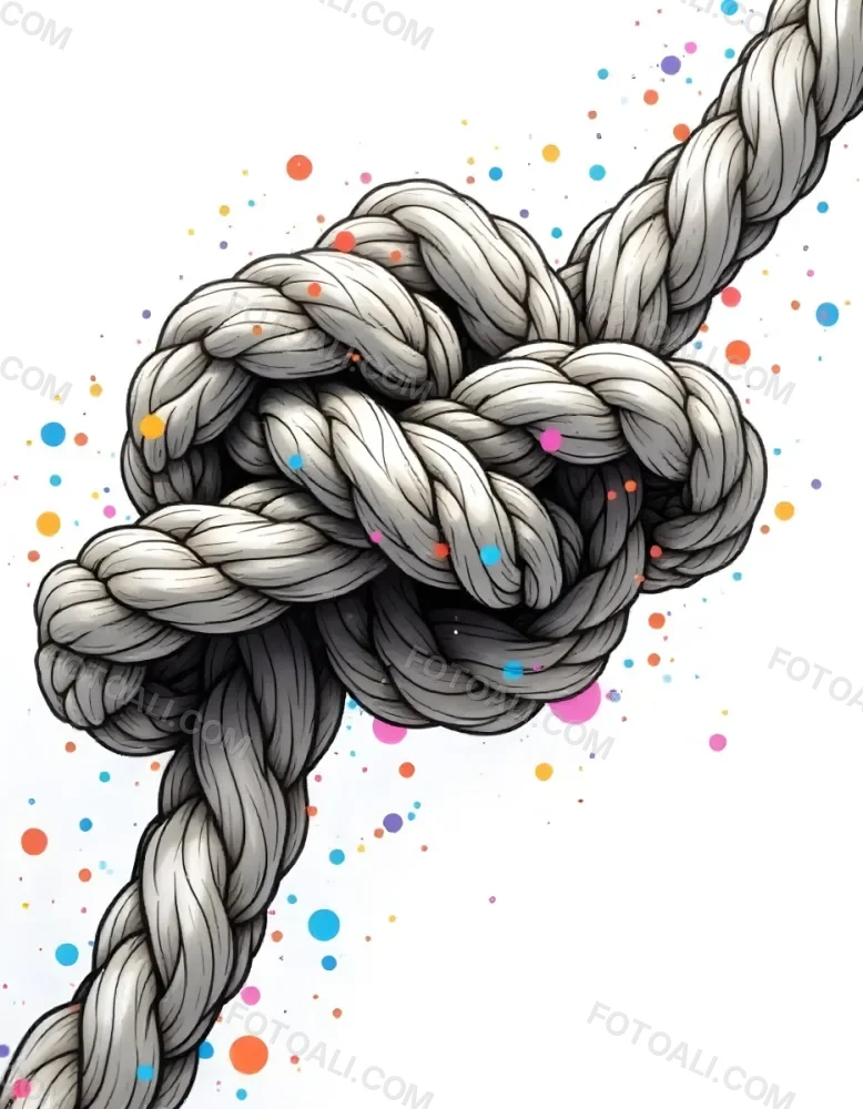 A Detailed Drawing Of A Rope Tied In A Knot Showcasing The Intricate Texture And Form Of The Intertwined Strands On White Background 15 0461
