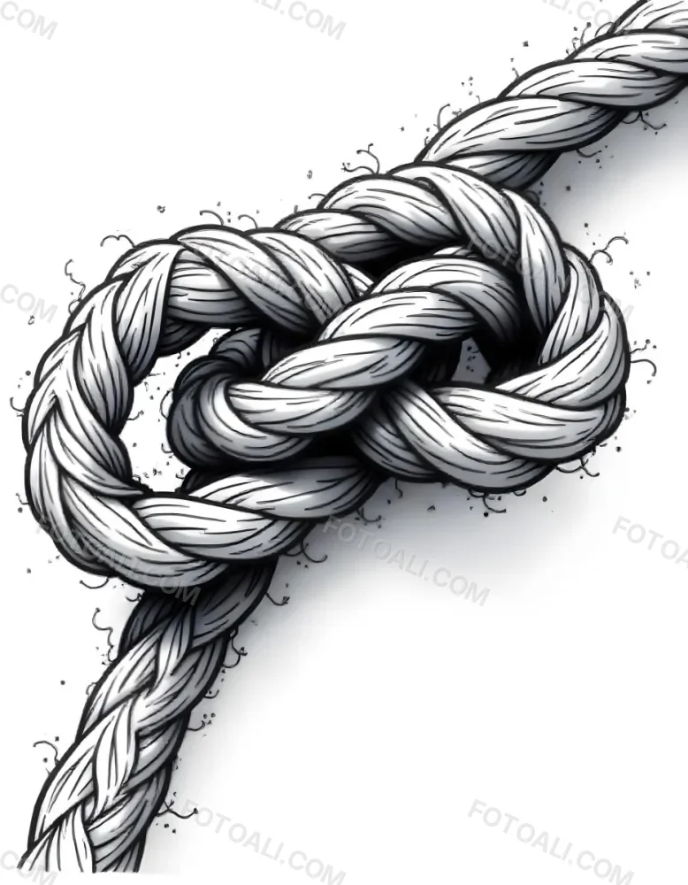 A Detailed Drawing Of A Rope Tied In A Knot Showcasing The Intricate Texture And Form Of The Intertwined Strands On White Background 17 A593
