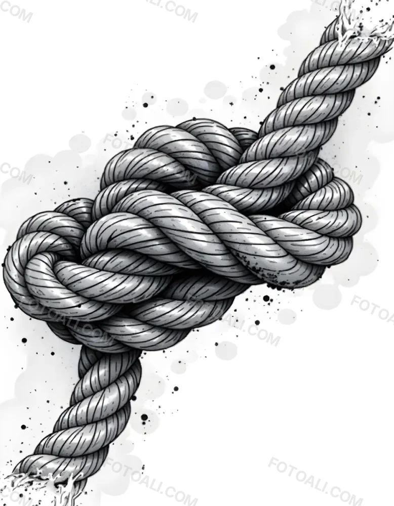 A Detailed Drawing Of A Rope Tied In A Knot Showcasing The Intricate Texture And Form Of The Intertwined Strands On White Background 2 919a