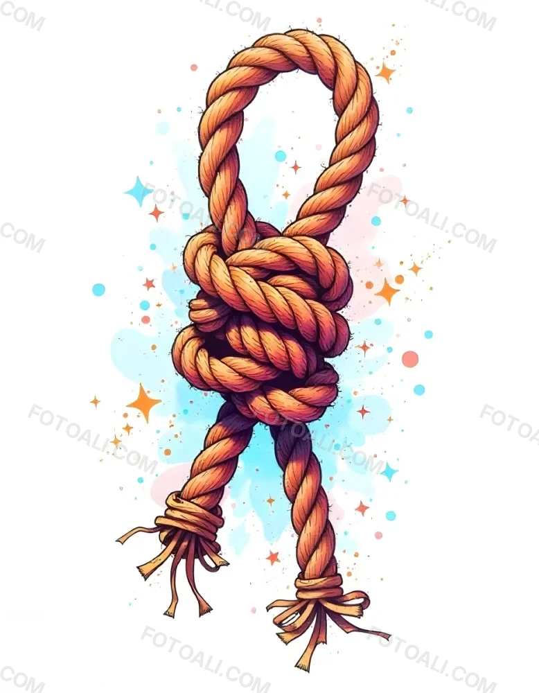 A Detailed Drawing Of A Rope Tied In A Knot Showcasing The Intricate Texture And Form Of The Intertwined Strands On White Background 20 389c