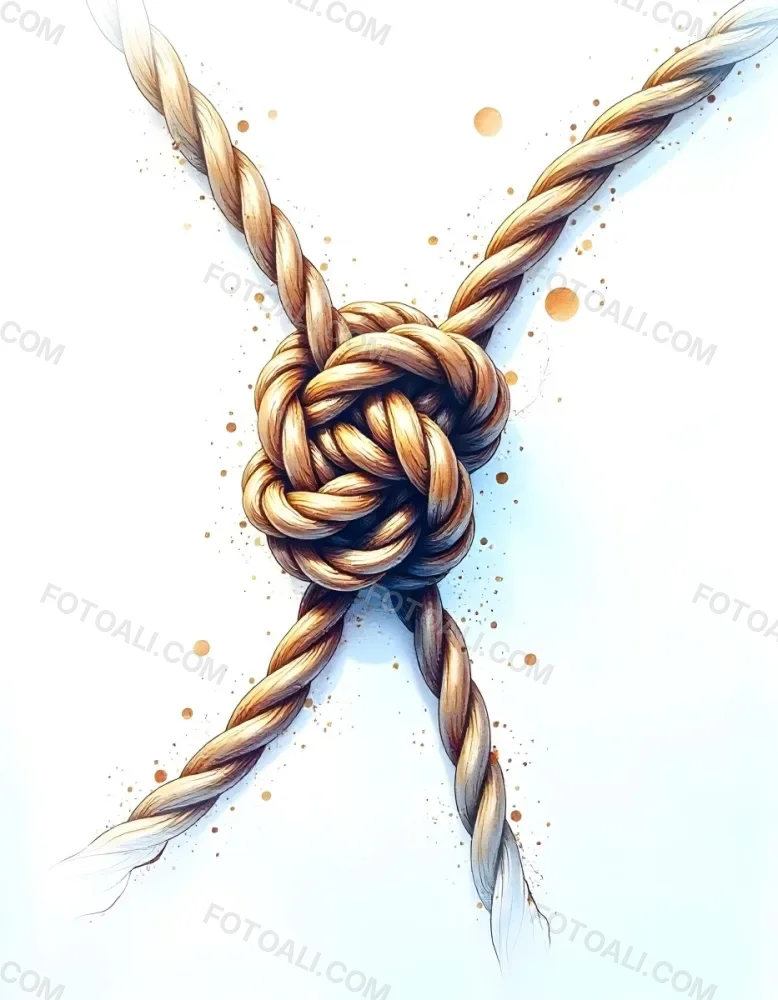 A Detailed Drawing Of A Rope Tied In A Knot Showcasing The Intricate Texture And Form Of The Intertwined Strands On White Background 22 Fc9a