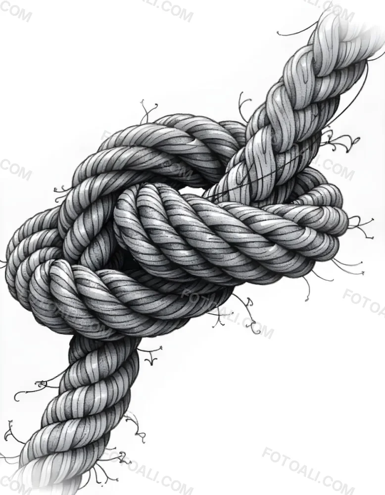 A Detailed Drawing Of A Rope Tied In A Knot Showcasing The Intricate Texture And Form Of The Intertwined Strands On White Background 4 B3c4