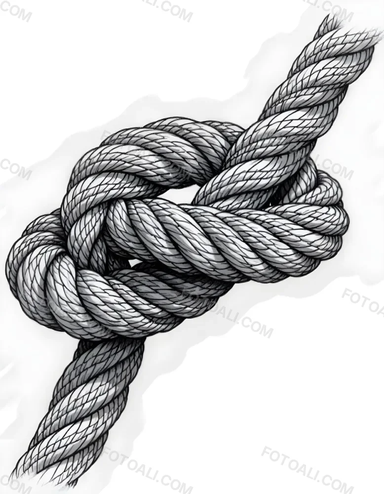 A Detailed Drawing Of A Rope Tied In A Knot Showcasing The Intricate Texture And Form Of The Intertwined Strands On White Background 5 4644