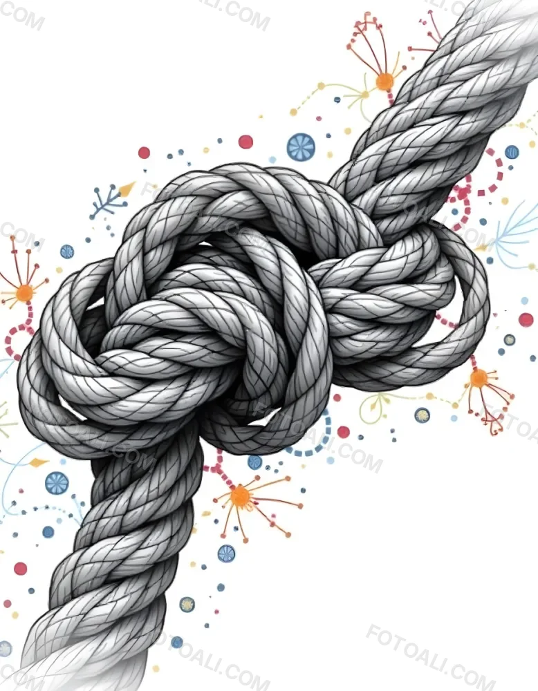 A Detailed Drawing Of A Rope Tied In A Knot Showcasing The Intricate Texture And Form Of The Intertwined Strands On White Background 6 0d0e
