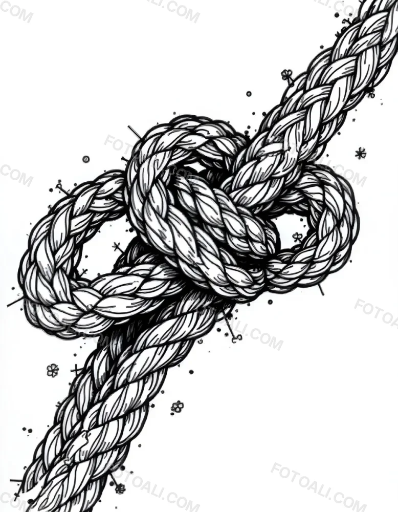 A Detailed Drawing Of A Rope Tied In A Knot Showcasing The Intricate Texture And Form Of The Intertwined Strands On White Background 7 8f9e