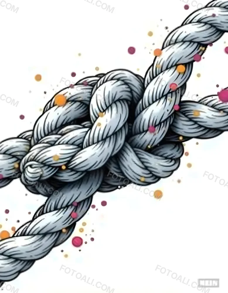 A Detailed Drawing Of A Rope Tied In A Knot Showcasing The Intricate Texture And Form Of The Intertwined Strands On White Background 8 6dc2