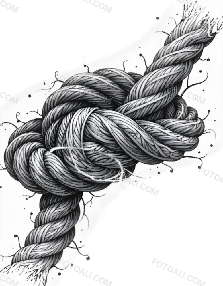 A Detailed Drawing Of A Rope Tied In A Knot Showcasing The Intricate Texture And Form Of The Intertwined Strands On White Background 9 B213