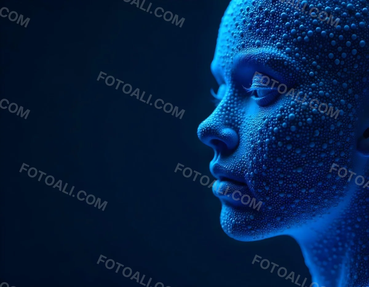 A Digital Face Made Of Blue Dots The Face Is In The Right Side Of The Image Dark Blue Background 11 4e51