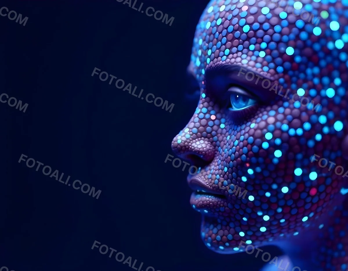 A Digital Face Made Of Blue Dots The Face Is In The Right Side Of The Image Dark Blue Background 15 Aae8