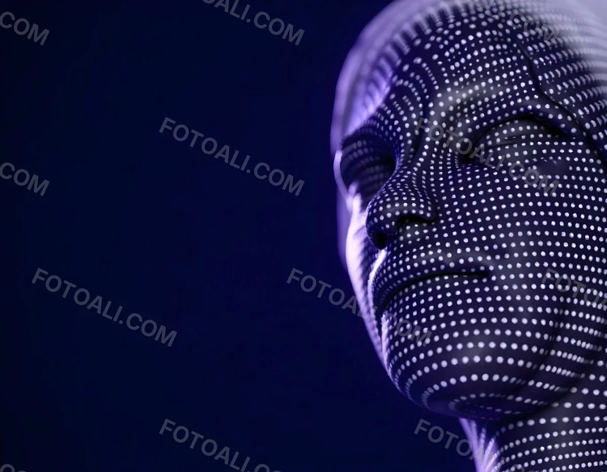 A Digital Face Made Of Blue Dots The Face Is In The Right Side Of The Image Dark Blue Background 18 06a8