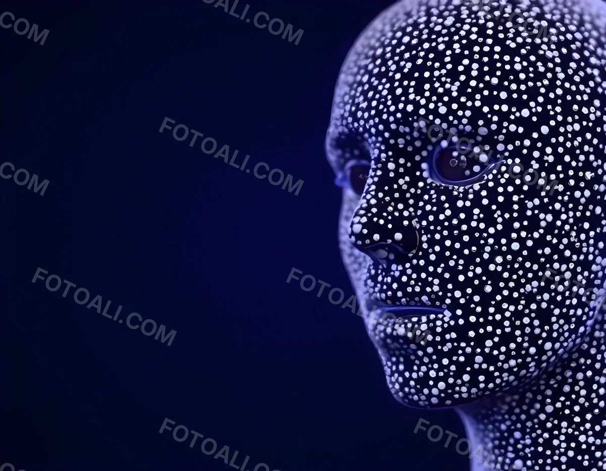 A Digital Face Made Of Blue Dots The Face Is In The Right Side Of The Image Dark Blue Background 4 B7ce