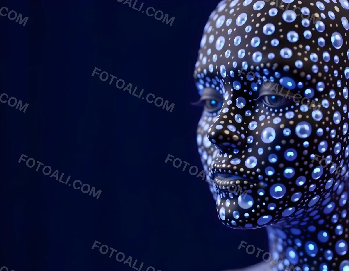 A Digital Face Made Of Blue Dots The Face Is In The Right Side Of The Image Dark Blue Background 9 E41d