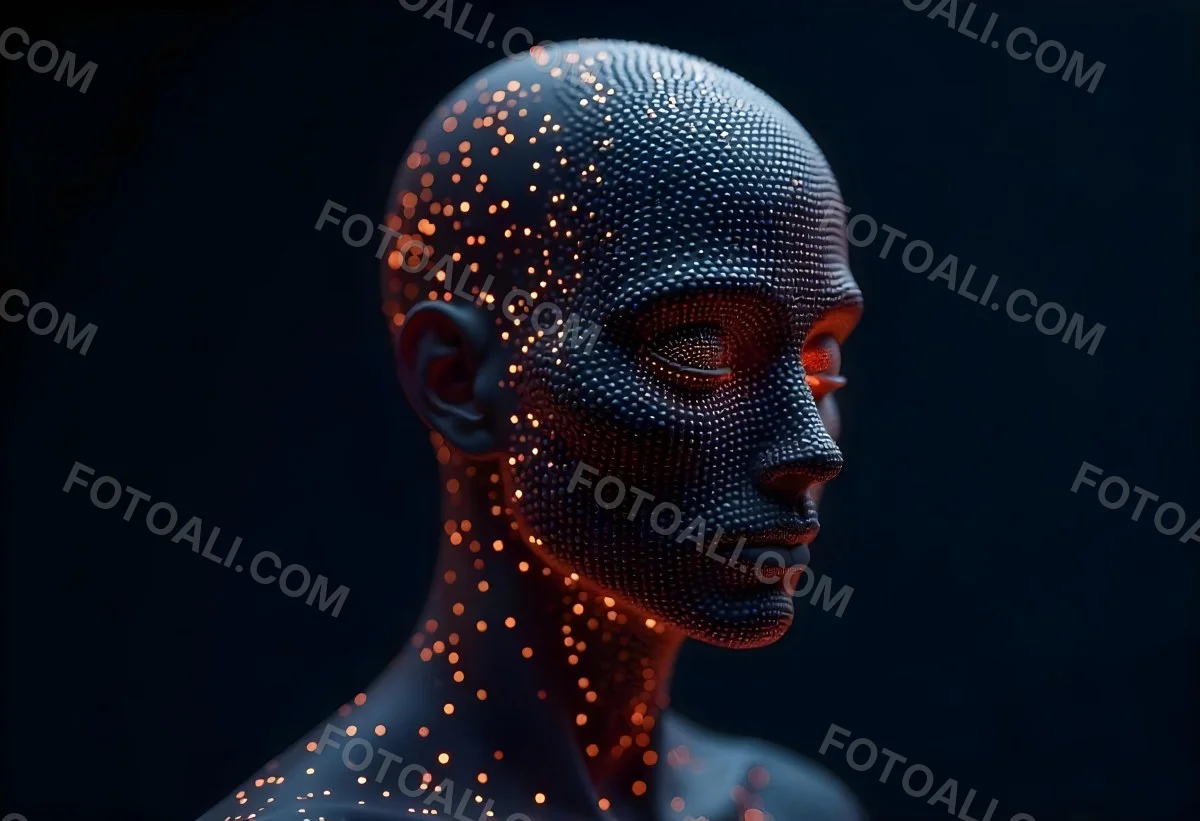 A Digital Human Head Made Of Small Dots Dark Background 10 6947