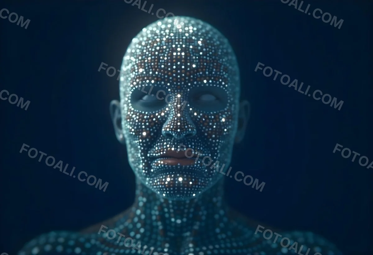 A Digital Human Head Made Of Small Dots Dark Background 2 2338