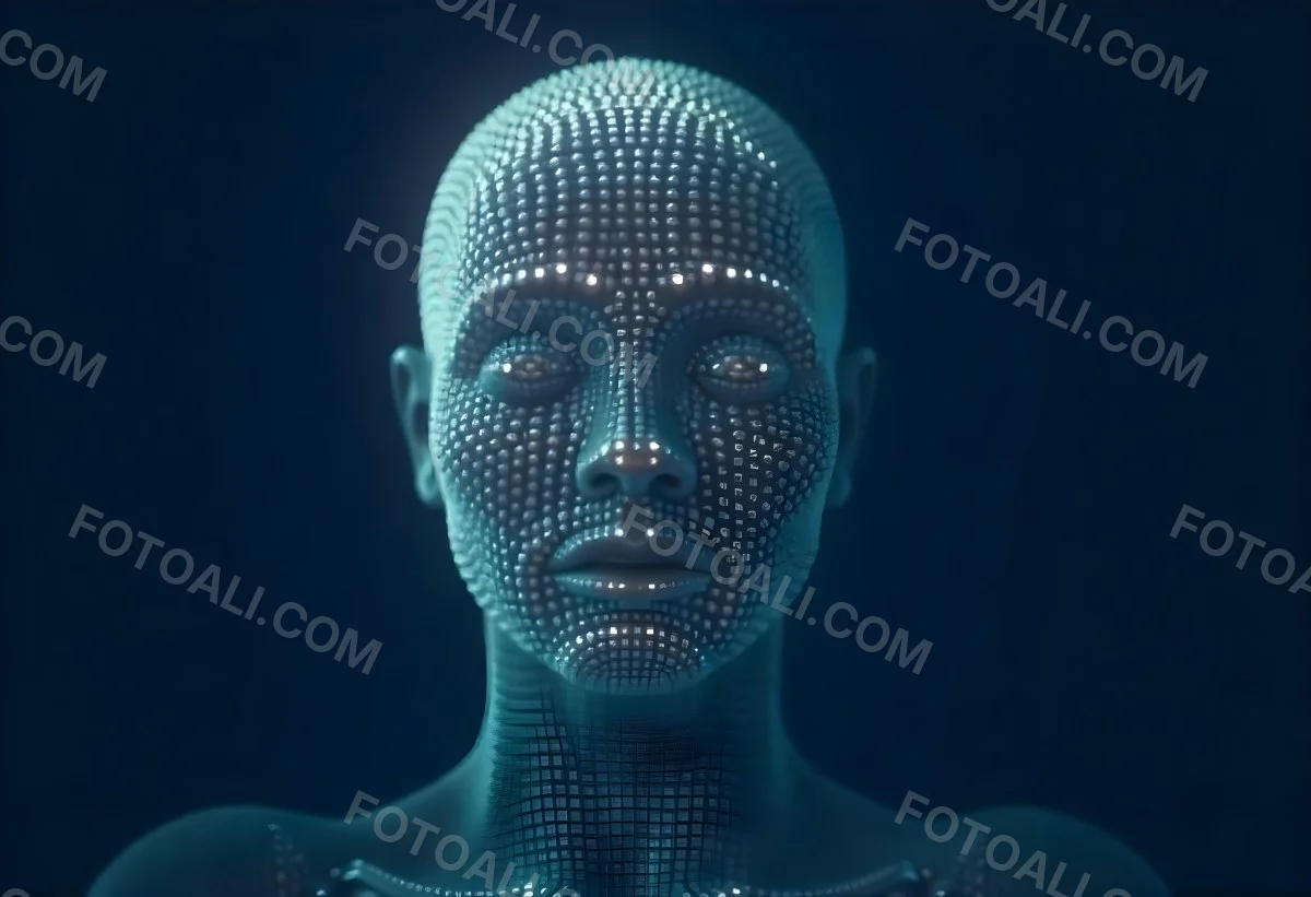 A Digital Human Head Made Of Small Dots Dark Background 23 Bfb1