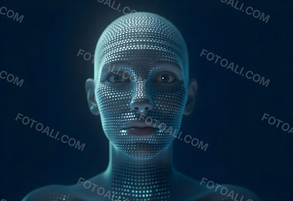 A Digital Human Head Made Of Small Dots Dark Background 26 5002