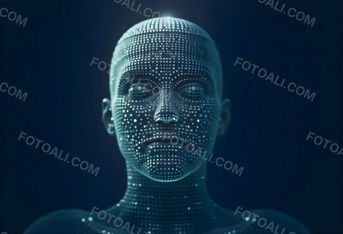 A Digital Human Head Made Of Small Dots Dark Background 27 19f9
