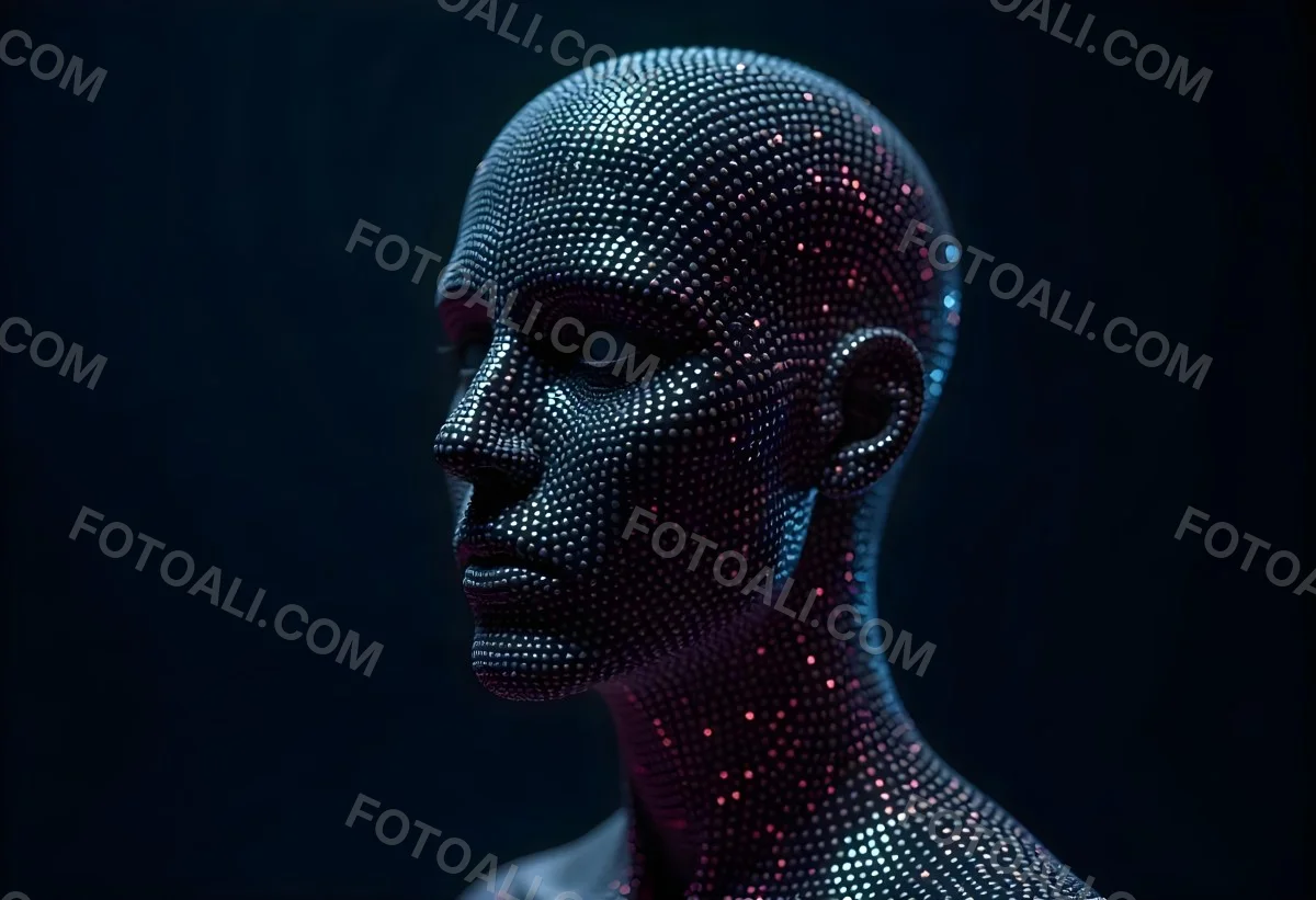 A Digital Human Head Made Of Small Dots Dark Background 3 22f5