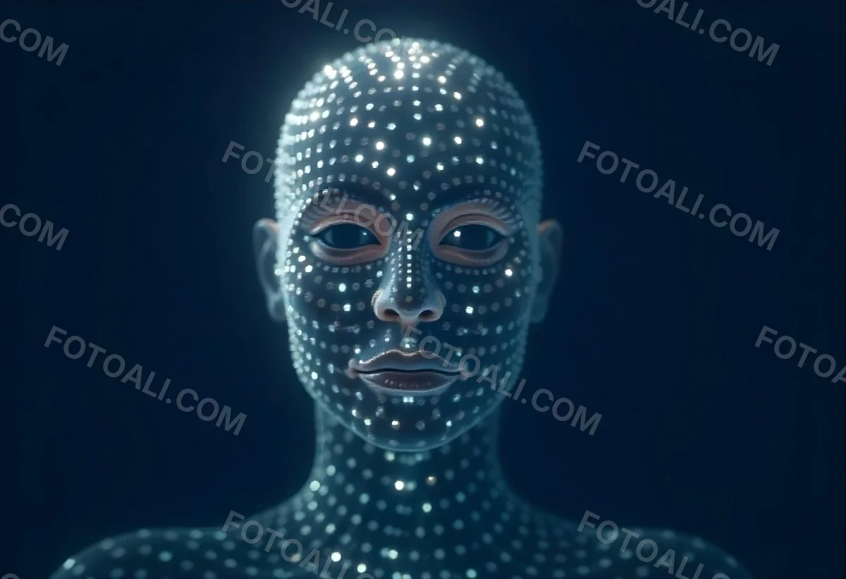 A Digital Human Head Made Of Small Dots Dark Background 30 48dc