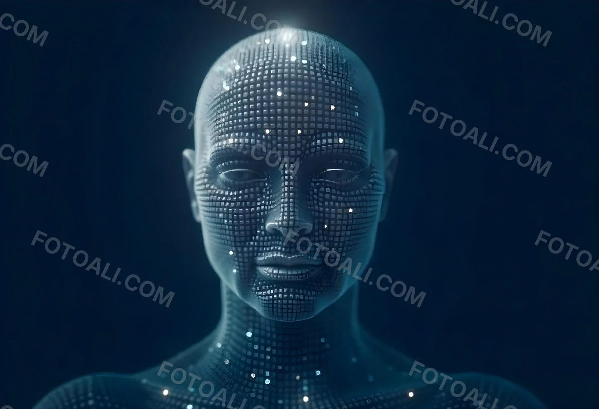A Digital Human Head Made Of Small Dots Dark Background 31 9c8b