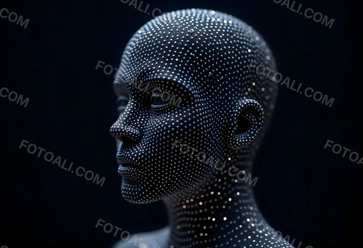 A Digital Human Head Made Of Small Dots Dark Background 32 09bf
