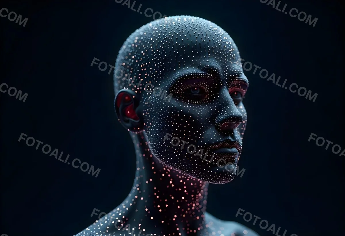 A Digital Human Head Made Of Small Dots Dark Background 5 759f