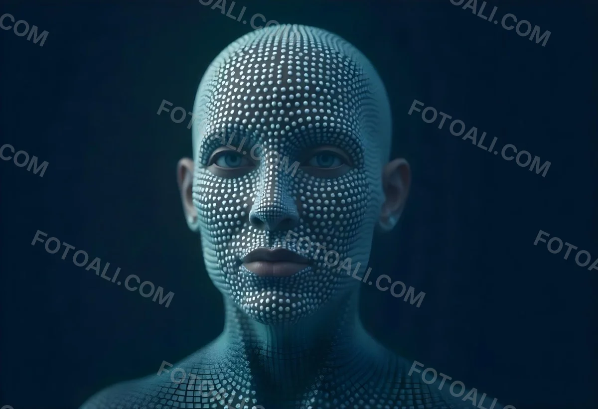 A Digital Human Head Made Of Small Dots Dark Background 6 6272
