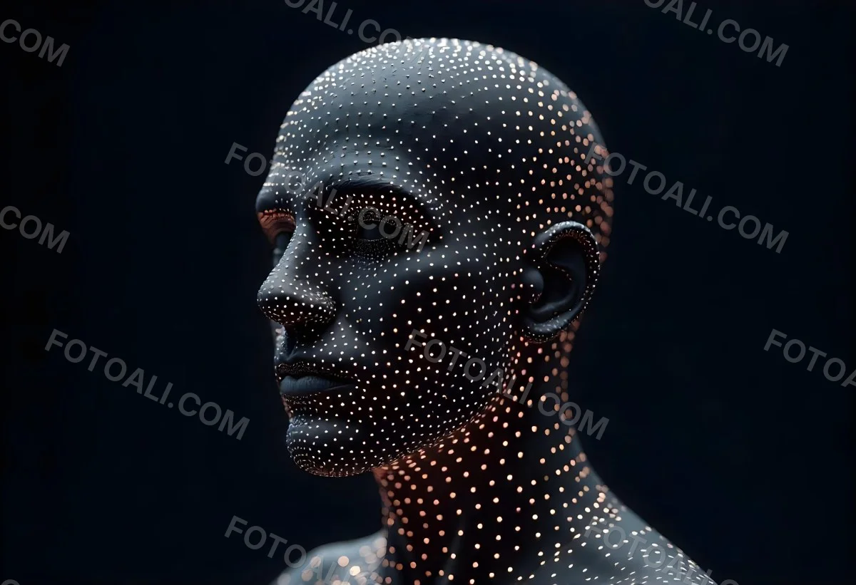 A Digital Human Head Made Of Small Dots Dark Background 8 Acb6