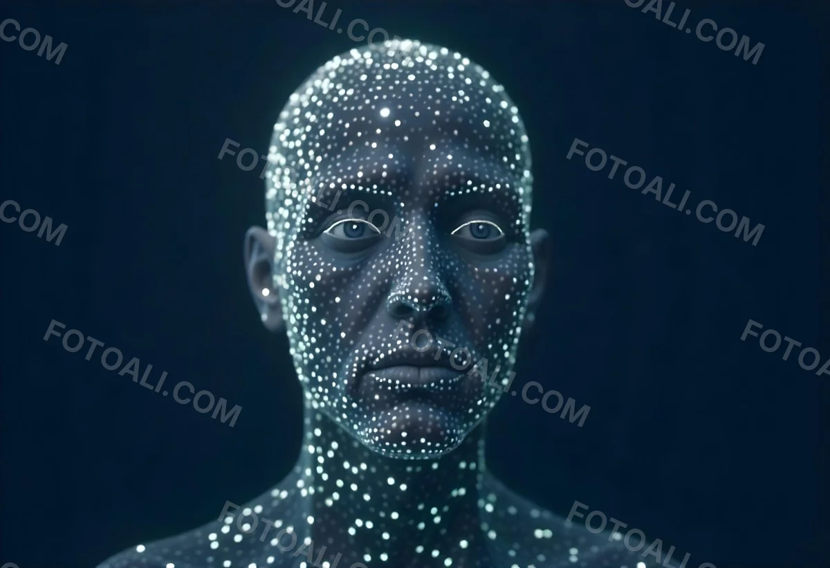 A Digital Human Head Made Of Small Dots Dark Background 9 564f