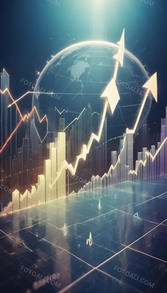 A Digital Illustration Depicting A Global Financial Market With A World Map Stock Charts And Financial Symbols Like Dollar Signs The Image Shows A Rising Trend Line And Upward Arrow Suggesting Growth And Economic Prog 10 Fe21