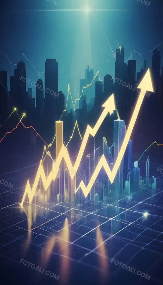 A Digital Illustration Depicting A Global Financial Market With A World Map Stock Charts And Financial Symbols Like Dollar Signs The Image Shows A Rising Trend Line And Upward Arrow Suggesting Growth And Economic Prog 15 1d79