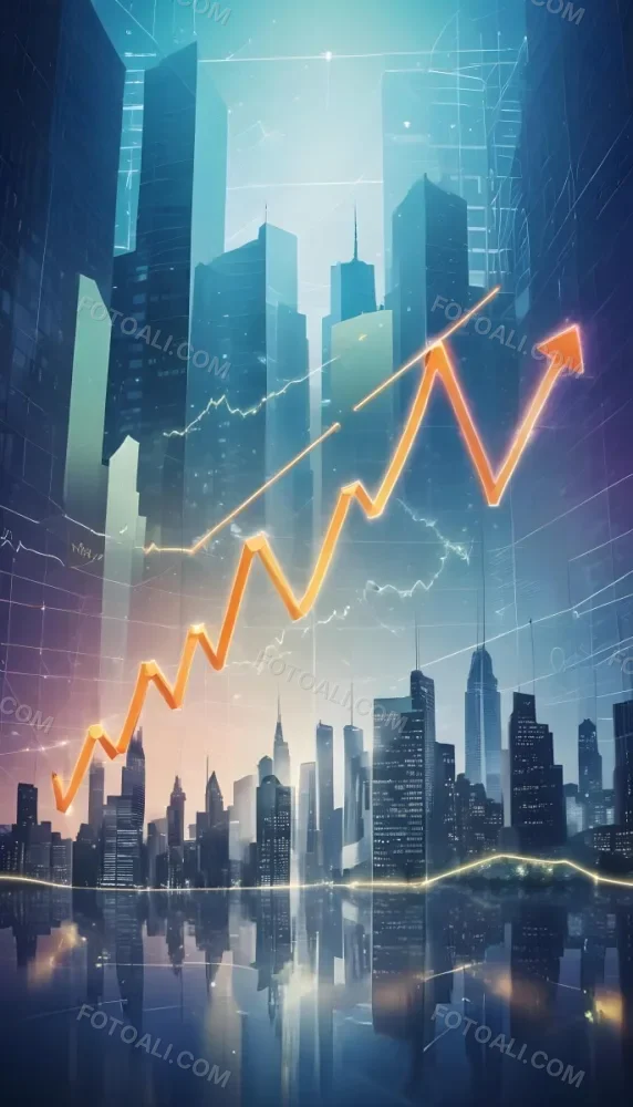 A Digital Illustration Depicting A Global Financial Market With A World Map Stock Charts And Financial Symbols Like Dollar Signs The Image Shows A Rising Trend Line And Upward Arrow Suggesting Growth And Economic Prog 5 28bd