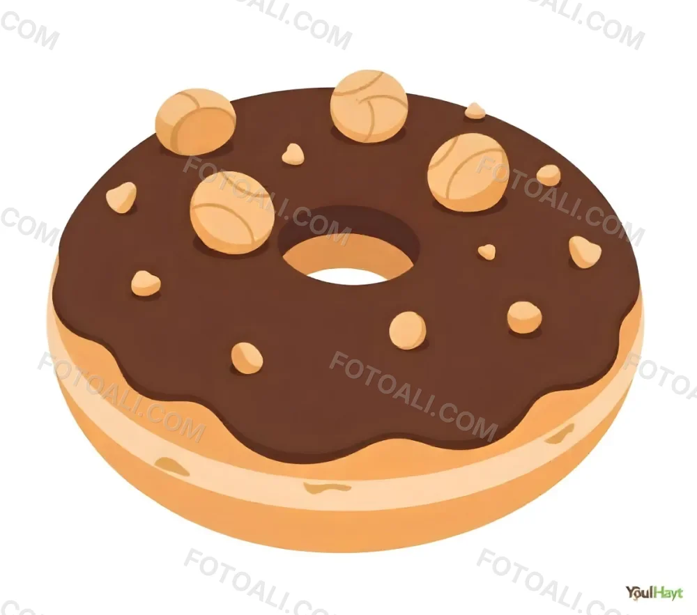 A Donut With Chocolate Frosting Peanut Butter Chips And Toffee Bits On A White Background 17 7e2a