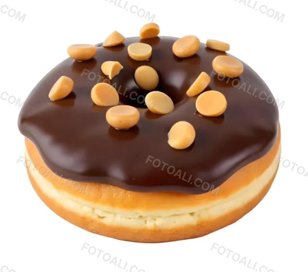 A Donut With Chocolate Frosting Peanut Butter Chips And Toffee Bits On A White Background 2 Ba29