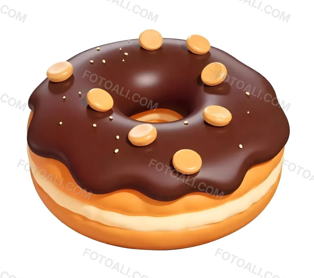 A Donut With Chocolate Frosting Peanut Butter Chips And Toffee Bits On A White Background 23 52f2