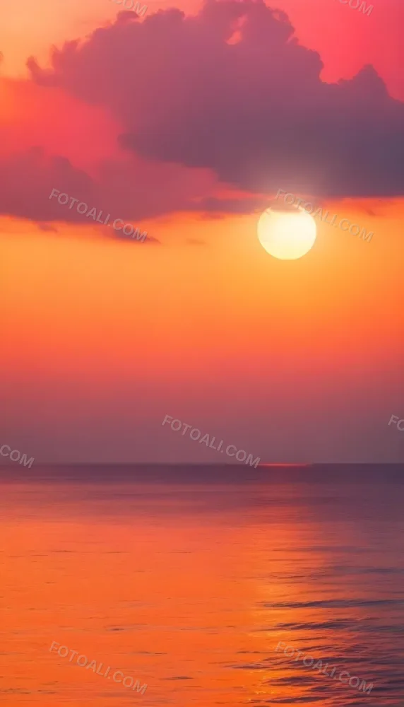 A Dramatic Sunset Over The Ocean With A Large Sun Partially Obscured By Clouds And A Smaller Sun Or Moon Reflection In The Water Below Featuring A Vibrant Orange Sky And Stormy Waves In The Foreground 7 7768
