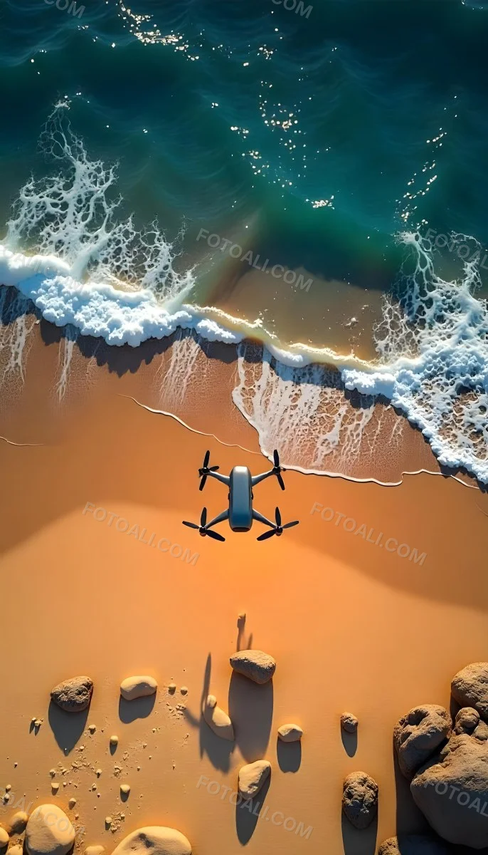 A Drone Flying Over A Sandy Beach With Waves Crashing In The Background Aerial View 11 38bf