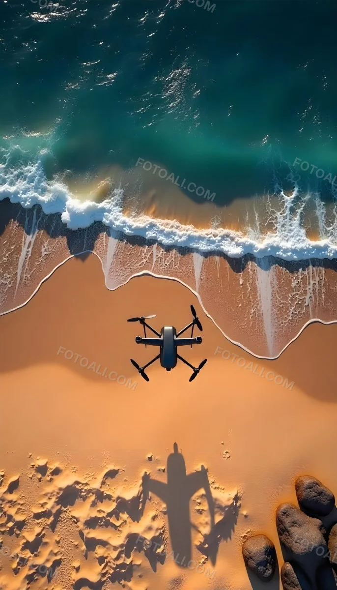 A Drone Flying Over A Sandy Beach With Waves Crashing In The Background Aerial View 14 B3fb