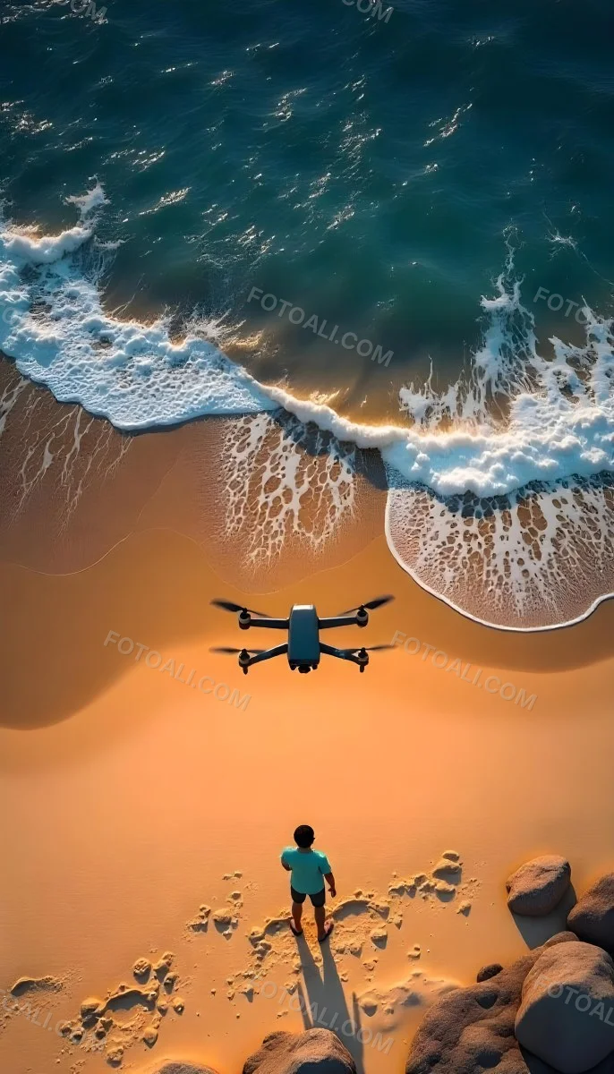 A Drone Flying Over A Sandy Beach With Waves Crashing In The Background Aerial View 15 7550