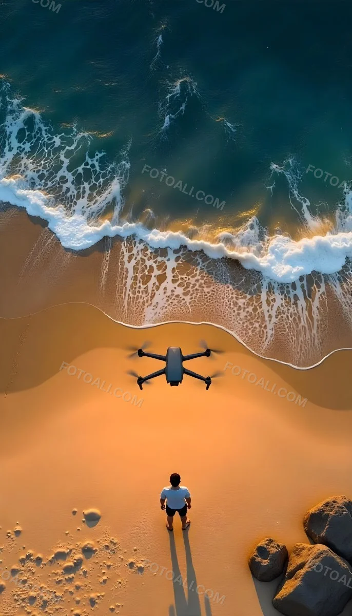A Drone Flying Over A Sandy Beach With Waves Crashing In The Background Aerial View 16 8582
