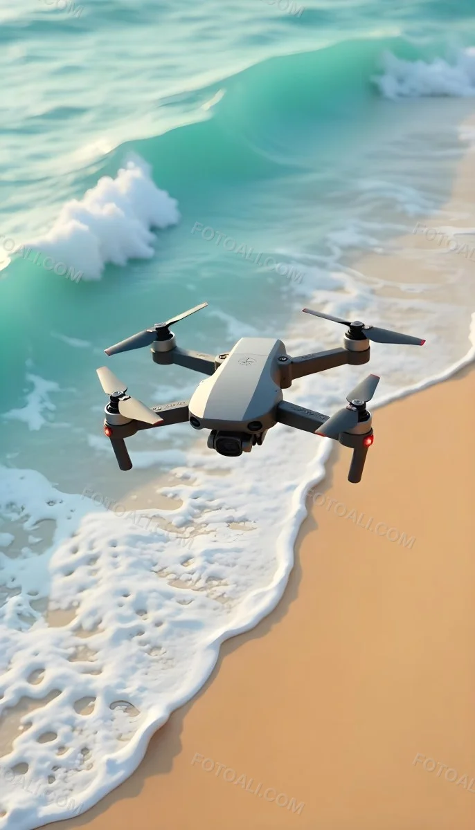 A Drone Flying Over A Sandy Beach With Waves Crashing In The Background Aerial View 17 A517