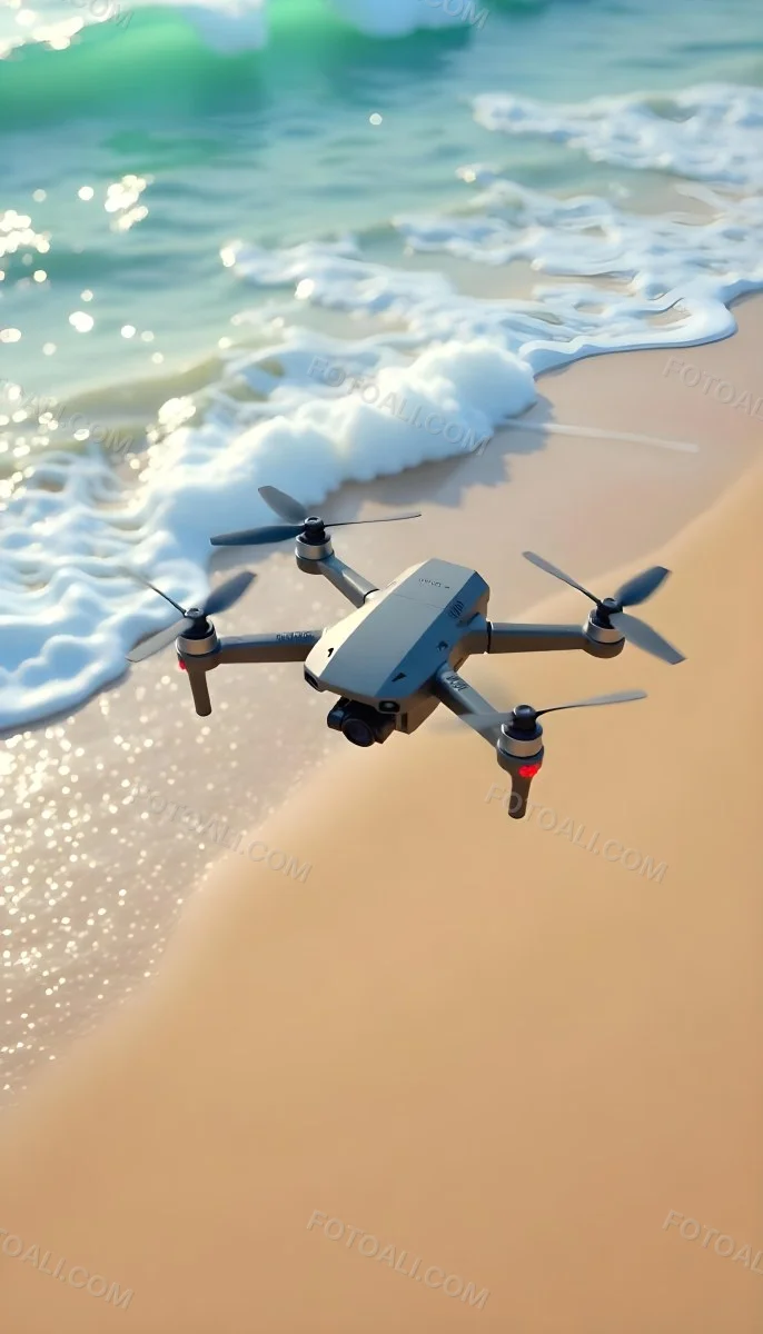 A Drone Flying Over A Sandy Beach With Waves Crashing In The Background Aerial View 18 8b6b
