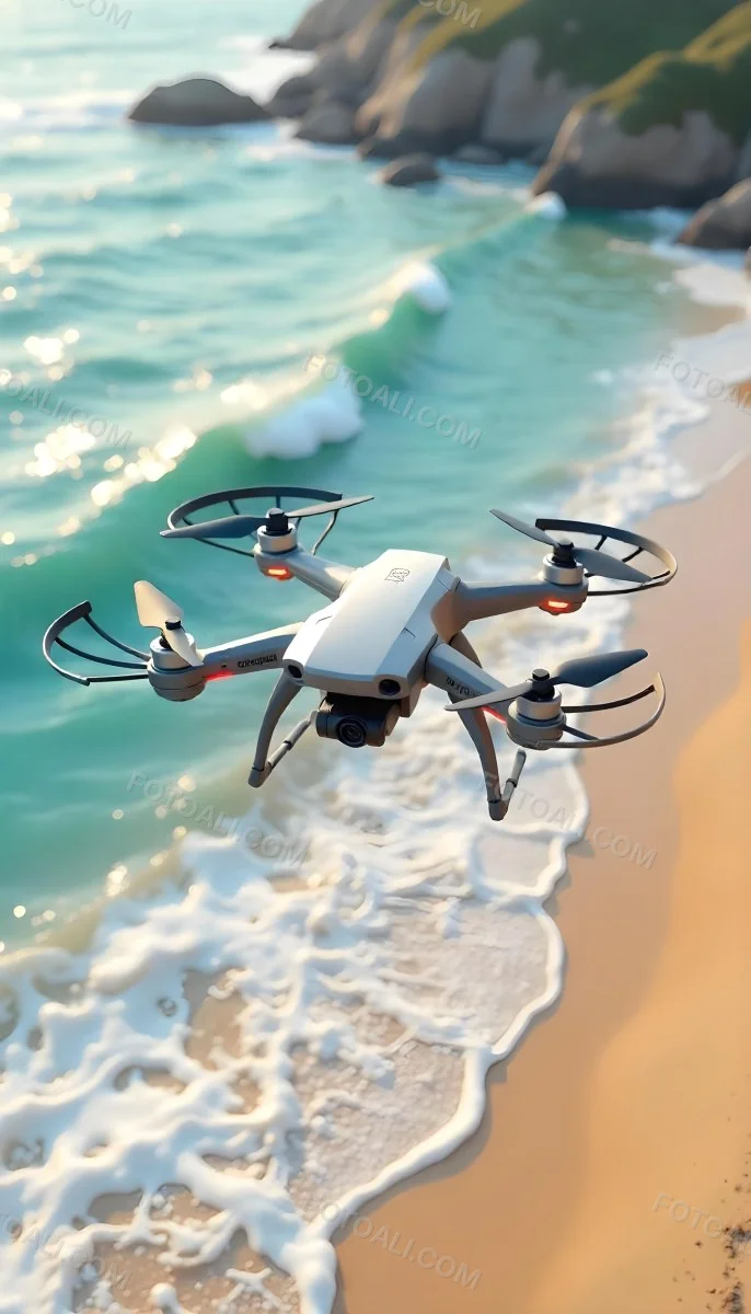 A Drone Flying Over A Sandy Beach With Waves Crashing In The Background Aerial View 8 Db55