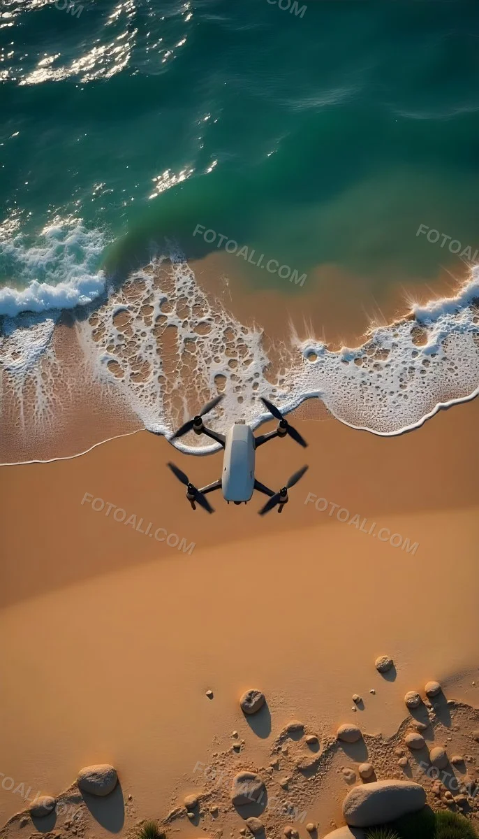 A Drone Flying Over A Sandy Beach With Waves Crashing In The Background Aerial View 9 8187