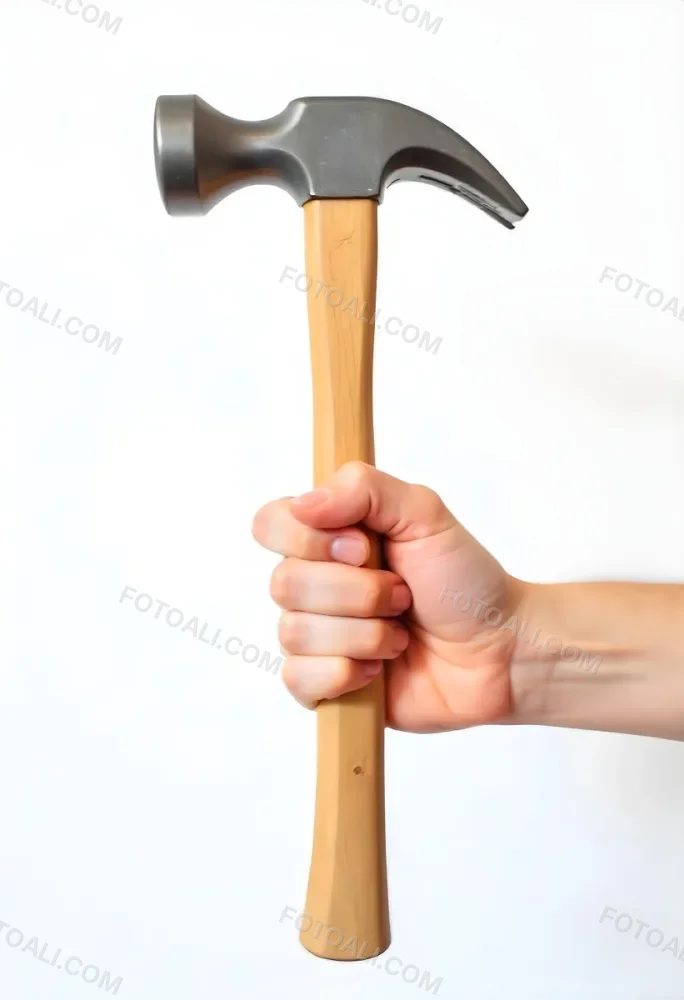 A Fair Skin Hand Holding A Hammer With A Wooden Handle White Background 12 4868